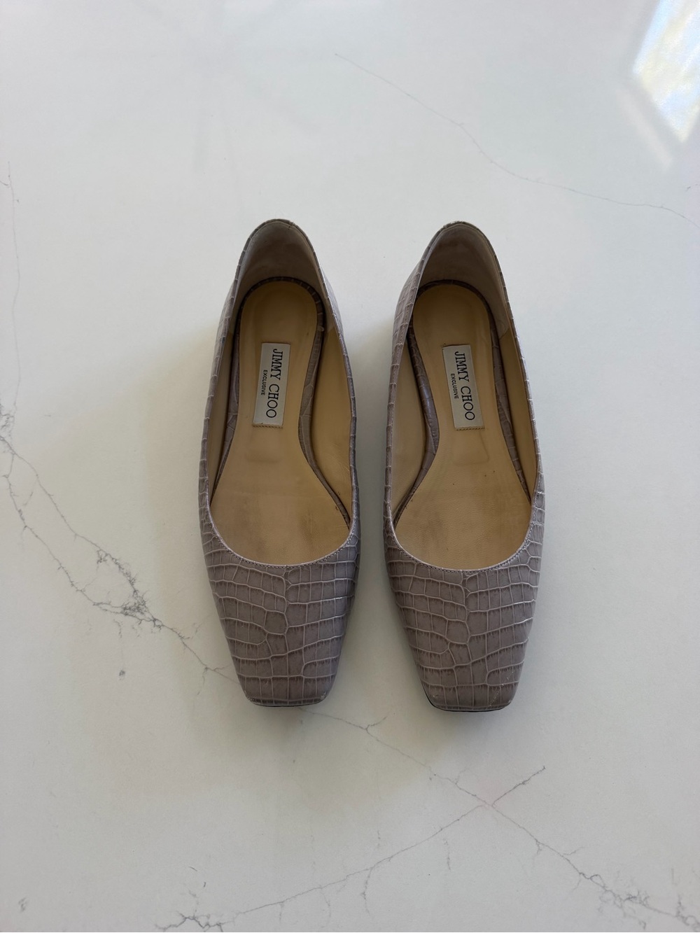 Jimmy Choo Taupe Croc-Embossed Ballet Flats